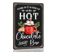 Targa in metallo con scritta "Come in and Warm up at the Hot Chocolate Bar", cartello natalizio vintage retrò, poster per cucina, caffetteria, bar, casa, decorazione natalizia da parete, arte