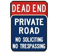 Targa in metallo con scritta "Dead End Private Road No Trespassing No Soliciting Traffic Sign Indoor and Outdoor Wall Decoration Garage Street Yard Metal Tin Sign