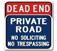 Targa in metallo con scritta "Dead End Private Road No Trespassing No Soliciting Traffic Sign Indoor and Outdoor Wall Decoration Garage Street Yard Metal Tin Sign