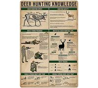 Targa in metallo con scritta "Deer Hunting Knowledge", guida alla caccia agli animali, poster, fattoria, cacciatore, camera da letto, garage, decorazione club da parete, 12x16 pollici