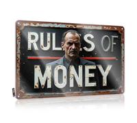 Targa in metallo con scritta divertente per la decorazione del patio, regole del denaro, a Man's Guide to Wealth Management, stile vintage, in metallo, 20 x 30 cm