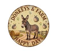 Targa in metallo con scritta "Donkeys & Farm" "Happy Days"