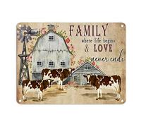 Targa in metallo con scritta "Family Where Life Begins And Love Never Ends", rustica ed elegante, decorazione da parete in metallo, 30,5 x 40,6 cm, resistente alle intemperie, per cucina, giardino