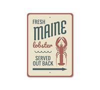 Targa in metallo con scritta "Fresh Maine Lobster Served Out Back Seafood Restaurant Arrow", 20,3 x 30,5 cm