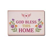 Targa in metallo con scritta "God Bless This Home" (lingua italiana non