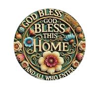 Targa in metallo con scritta "God Bless This Home", stile vintage, per casa, bar, giardino, 20,3 x 20,3 cm
