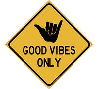 Targa in metallo con scritta Good Vibes Only Road Aloha Shaka Surfer a tema Beach House Pool Hang 10 Surf Dude Hawaii Targa per casa interna ed esterna decorazione da parete 20,3 x 20,3 cm