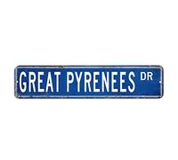 Targa in metallo con scritta "Great Pyrenees Street Sign Dog Lover", 10,2 x 45,7 cm, personalizzabile, resistente alle intemperie, decorazione per negozi, bar, casa, birra, pub, garage
