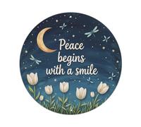 Targa in metallo con scritta "Healing Slogans Peace Begins with A Smile"