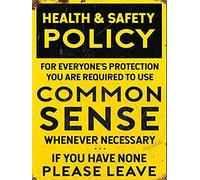 Targa in metallo con scritta "Health and Safety Common Sense" da parete, per officina, garage, 30,5 x 40,6 cm