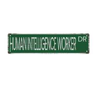 Targa in metallo con scritta "Human Intelligence Worker", stile vintage, rustico, retrò, divertente, in metallo, per casa, garage, decorazione da parete, 10,2 x 40,6 cm