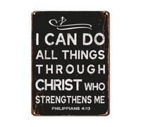 Targa in metallo con scritta "I Can Do All Things Through Christ Who Strengthens Me", stile vintage, divertente, decorazione da parete, con Gesù Cristo, in metallo, per i cristiani, regalo per casa