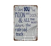 Targa in metallo con scritta "I Love You to The Moon And Back And All The Way Down The Railroad Track Train", decorazione per la camera dei bambini, per la cameretta dei bambini, regalo divertente