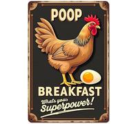 Targa in metallo con scritta "I Poop Breakfast What's Your Superpower", per decorazione da parete, accessori per porte in ferro, poster regalo, 30,5 x 20,3 cm