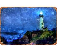 Targa in metallo con scritta in inglese "A lighthouse by the ocean under in a blue starry night", città e architettura, astratta e surreale, natura e paesaggi, decorazione artistica da parete, 20,3 x