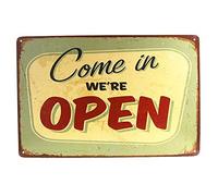 Targa in metallo con scritta in inglese "Come in We are Open", per bar, pub, casa, vintage, retrò, 30,5 x 20,3