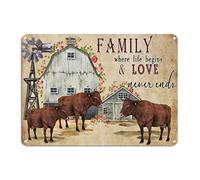 Targa in metallo con scritta in inglese "Family Where Life Begins And Love Never Ends", in alluminio, 25,4 x 35,6 cm, resistente allo sbiadimento, per garage, bar, cinema, giardino, strada