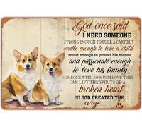 Targa in metallo con scritta in inglese "God Once Said So God Created The Corgi", vintage, targa in latta, decorazione da parete, regalo per casa, cucina, ufficio, club, bar, grotta e palestra, 20,3 x