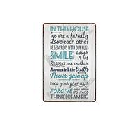 Targa in metallo con scritta in inglese "In This House Family Rules for Bar Pub Home Vintage Retro Poster Decorazione Targa in Metallo 20,3 x 30,5 cm