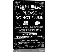 Targa in metallo con scritta in inglese "Please Do Not Flush Q-tips Wipes Paper Towels Hopes & Dreams Bathroom Rules" (lingua italiana non garantita), stile vintage, decorazione per casa, ufficio,