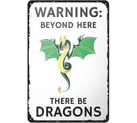 Targa in metallo con scritta in inglese "There Be Dragons There Be Dragons Beyond Here", decorazione da parete, idea regalo per amanti dei draghi e fiere rinascimentali, decorazione per camera degli