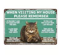 Targa in metallo con scritta in inglese "When Visiting My House Please Remember Vintage Cat's Metal Signs Artwork Original Vintage Tin Metal Wall Art Print Poster Spessa Banda stagnata Decorazione da
