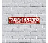 Targa in metallo con scritta in inglese "Your Name Here" Garage If He Can't Fix It We're All Screwed Gifts Poster Happy Father's Day Decorative Garage Signs for Terrace Coffee Bar Outdoor Wall Decor