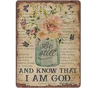 Targa in metallo con scritta in lingua inglese "Be Still Butterfly Know That I Am God Bible Retro Tin Sign Flower Wall Art Decor for Bar Kitchen Club Coffee 15,2 x 20,3 cm