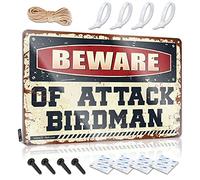 Targa in metallo con scritta in lingua inglese "Beware Of Attack Birdman", cartello in latta per uomo, per bar, bar, 30 x 40 cm