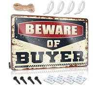Targa in metallo con scritta in lingua inglese "Beware Of Buyer", per la porta della stanza, 30 x 40 cm