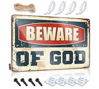 Targa in metallo con scritta in lingua inglese "Beware of God", per la porta della grotta dell'uomo, 20 x 30 cm