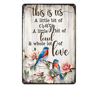 Targa in metallo con scritta in lingua inglese "Bird This is Us A Little Bit of Crazy A Little Bit of Loud", 14 x 20 cm, decorazione divertente per casa, cucina, bar, patio, grotta