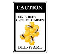 Targa in metallo con scritta in lingua inglese "Caution Beware Honey Bees On The Premises", in stile retrò, per casa, fattoria, cucina, pub, bar, 20 x 30 cm