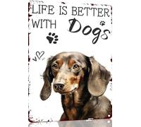 Targa in metallo con scritta in lingua inglese "Dachshund Life Is Better With Dogs", divertente targa in metallo, decorazione da parete per casa, strada, cancello, bar, ristoranti, caffetterie, negozi