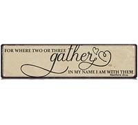 Targa in metallo con scritta in lingua inglese "for Where Two or Three Gather", sottile, con scritta in lingua inglese "For Where Two or Three Gather", decorazione da parete per cucina, sala da pranzo