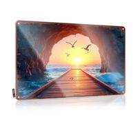 Targa in metallo con scritta in lingua inglese "Gaming Boardwalk To A Sunset Over The Ocean Through A Roc Tin Sign Bar Funny Signs Metal Sign Wall Decor (20 x 30 cm)