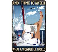 Targa in metallo con scritta in lingua inglese "Girl Reading with Wine and I Think to Myself What A Wonderful World", vintage, in alluminio, per cucina, casa, ufficio, bar, caffetteria, decorazione