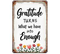 Targa in metallo con scritta in lingua inglese "Gratitude Turns What We Have Into Enough" (lingua italiana non garantita) da parete arrugginita, stile retrò, idea regalo, per bar, club, ufficio