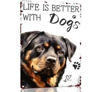 Targa in metallo con scritta in lingua inglese "Great Pyrenees Life Is Better With Dogs", divertente targa in metallo, decorazione da parete per casa, strada, cancello, bar, ristoranti, caffetterie
