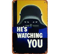 Targa in metallo con scritta in lingua inglese "He Is Watching You World War II Propaganda", decorazione da parete, 20 x 30 cm