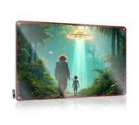 Targa in metallo con scritta in lingua inglese "Journey through the Jungle": un misterioso incontro con un alieno, cartello in metallo divertente da parete (20 x 30 cm)