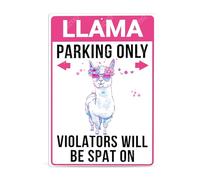 Targa in metallo con scritta in lingua inglese "Llama Parking Only Violators Will Be Spat On", divertente cartello vintage in latta, decorazione da parete per casa, ufficio, fattoria, cortile