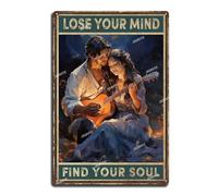 Targa in metallo con scritta in lingua inglese "Lose Your Mind Find Your Souls Under Moon Conveys Love with Guitar Vintage Art Wall Sign for Man Cave Garage Home Wall Decoration 20,3 x 30,5 cm