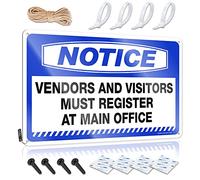 Targa in metallo con scritta in lingua inglese "Notice Vendors And Visitors Must Register At Main Office", in metallo, per la grotta dell'uomo, 30 x 40 cm