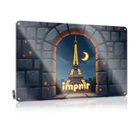 Targa in metallo con scritta in lingua inglese "Parisian Nights: Torre Eiffel che si illumina nello skyline della città", decorazione per la stanza dei ragazzi, 20 x 30 cm