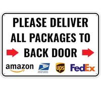 Targa in metallo con scritta in lingua inglese "Please Deliver All Packages to Back Door Right Arrow, 20,3 x 30,5 cm, istruzioni di consegna per i miei pacchi