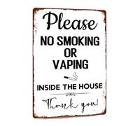 Targa in metallo con scritta in lingua inglese "Please No Smoking or Vaping Inside The House" (lingua italiana non garantita), divertente cartello di avvertimento vintage, decorazione da parete per