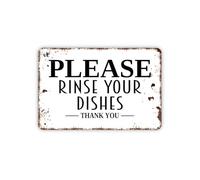 Targa in metallo con scritta in lingua inglese "Please Rinse Your Dishes Thank You Dishwashing Instructions Kitchen Clean Up After Yourself" (lingua italiana non garantita)