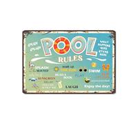 Targa in metallo con scritta in lingua inglese "Pool Rules What Happens Here Stay Here Soak Up The Sun Swim Sip Lemonade Laugh" (lingua italiana non garantita)