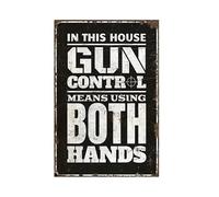 Targa in metallo con scritta in lingua inglese "Says No Trespassing - Funny Gun on Property Sign for Outdoor Home Security